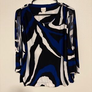 Chico's Size 2 Blue and Black Patterned Top